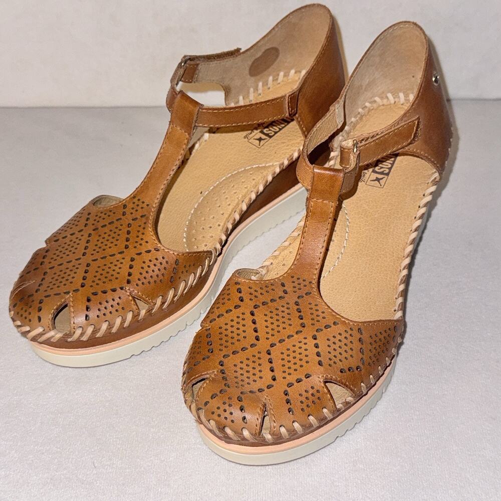 Pikolinos Aguadulce Women's Wedge Laser Cut Sandals Brown Sz 40 / 9-9.5